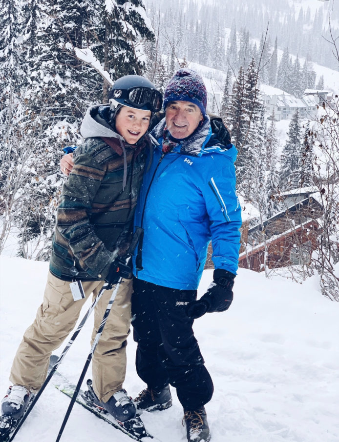 Skier, grandfather, grandson, winter, ski, generations, skiing