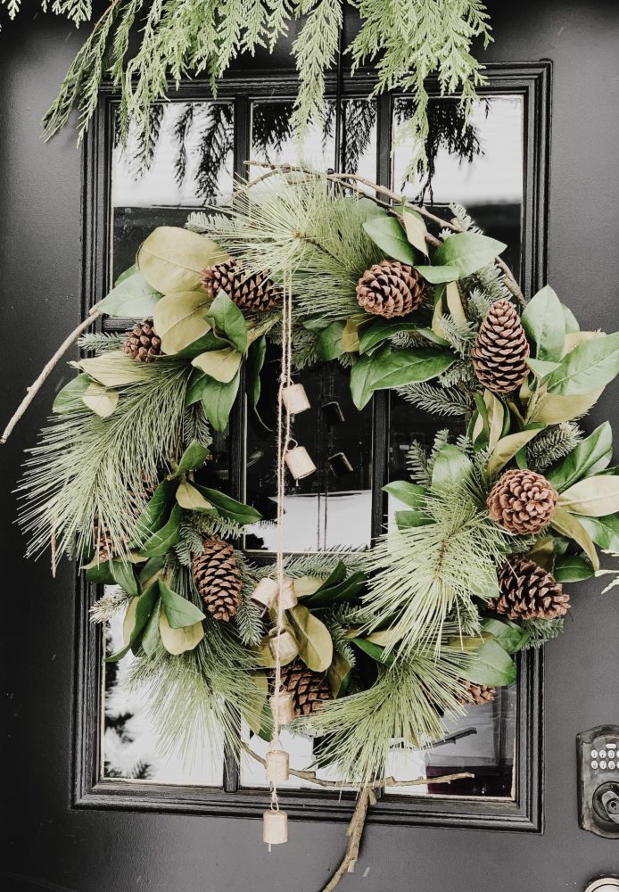 Christmas wreath, black house, jingle bells